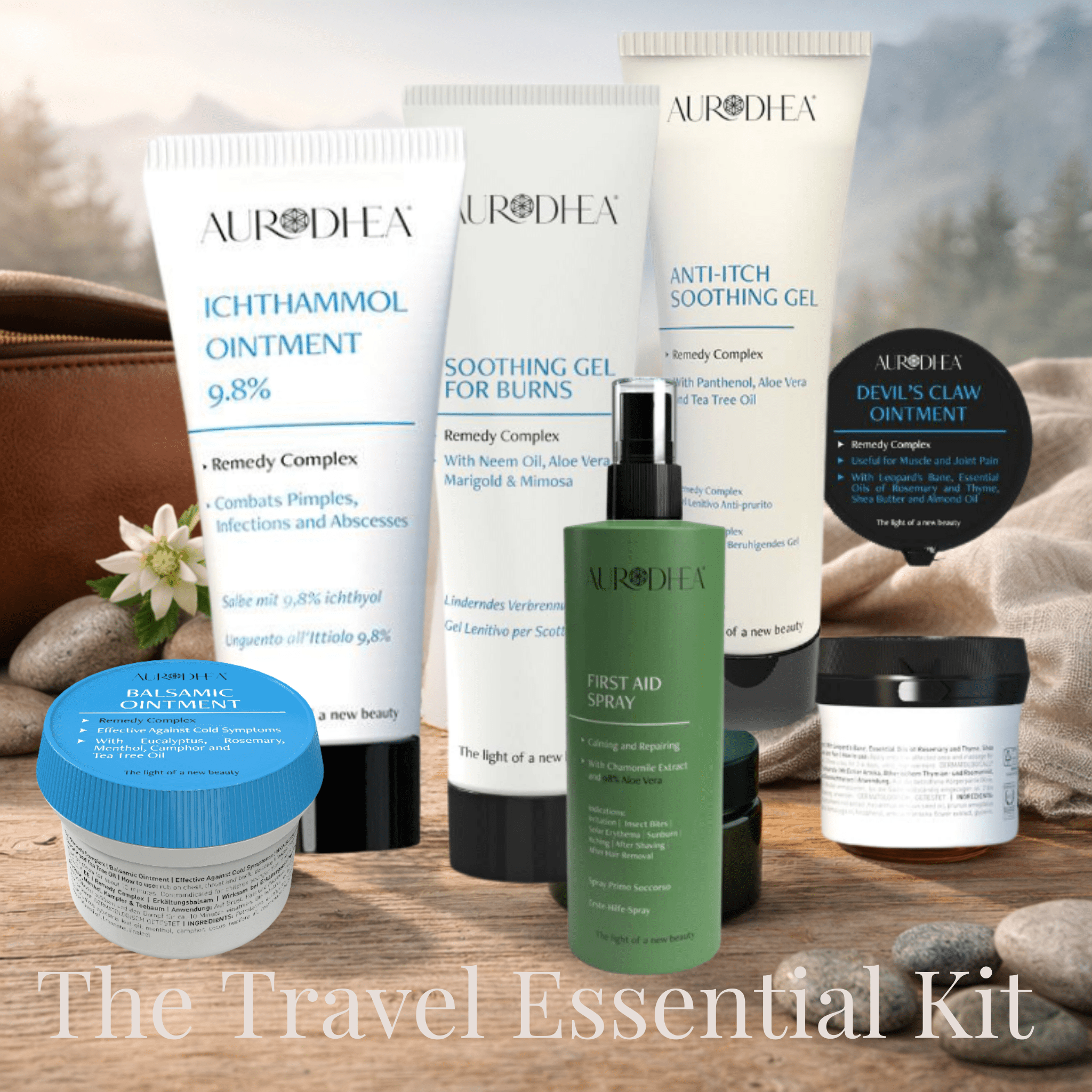 Travel Essential Kit – 7-teiliges Reise-Set mit Naturkosmetik von Spavite Schweiz